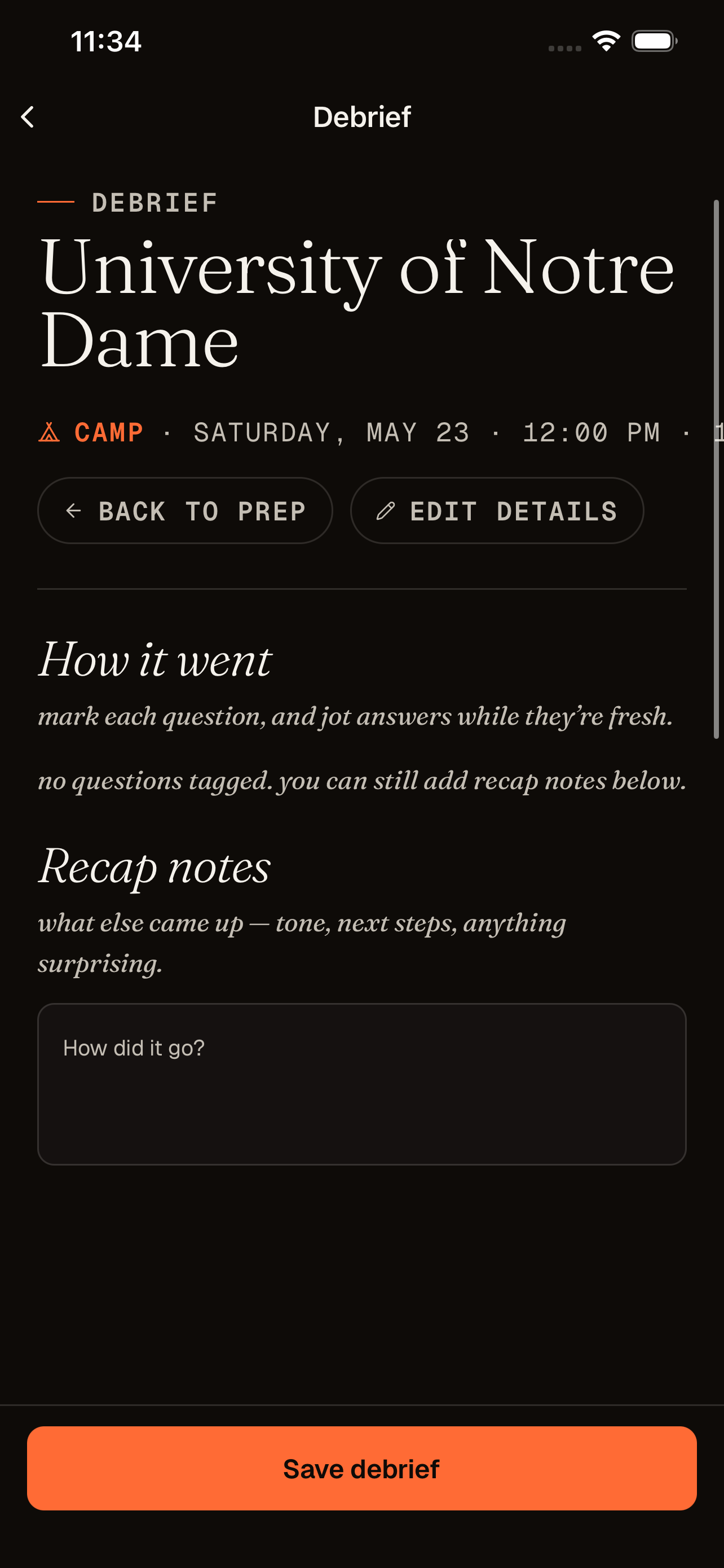 Scouted debrief screen